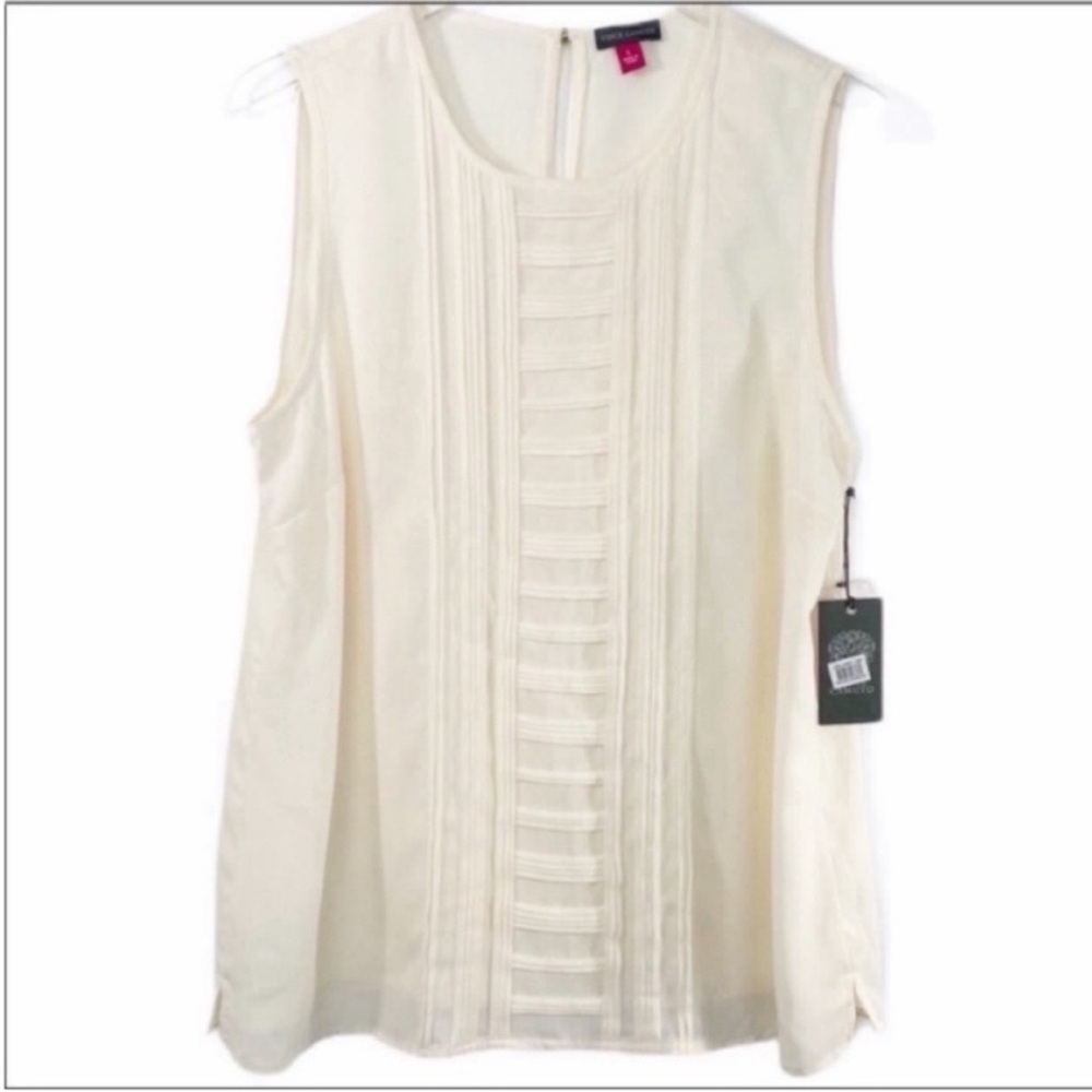 VINCE CAMUTO pleated sleeveless blouse top NEW cream - Picture 5 of 10